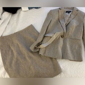 Ann Taylor Tan Blazer and Skirt Ensemble